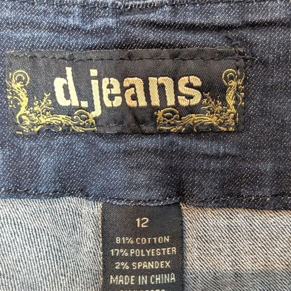d. jeans Dark Wash Mid Rise Stretch Flare Wide Waistband Denim Jeans size 12 - Picture 9 of 9